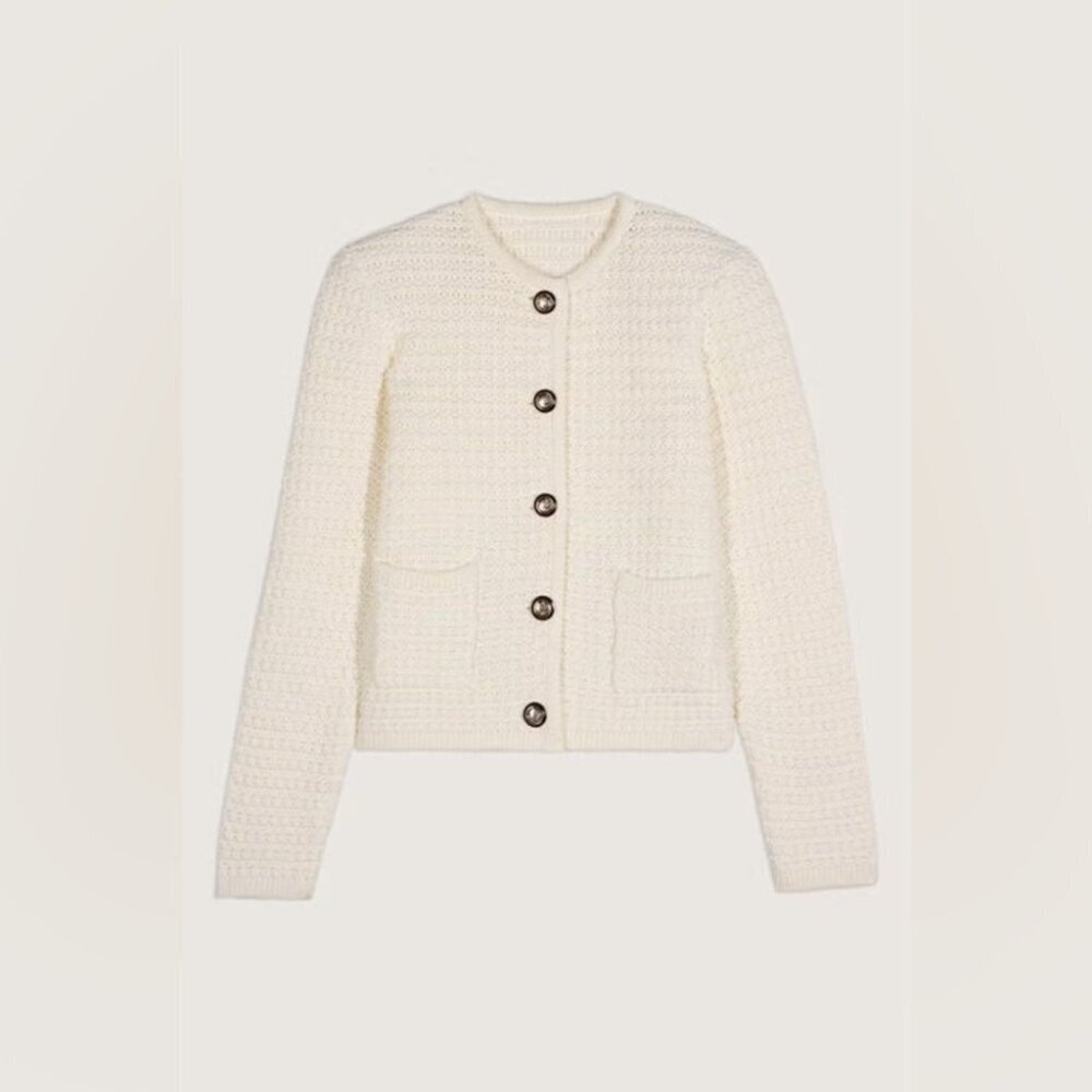 NEW Ba&sh Bash Gaspard Tweed Cardigan Jacket in Ecru Cream White | size 1 / S - Picture 4 of 13